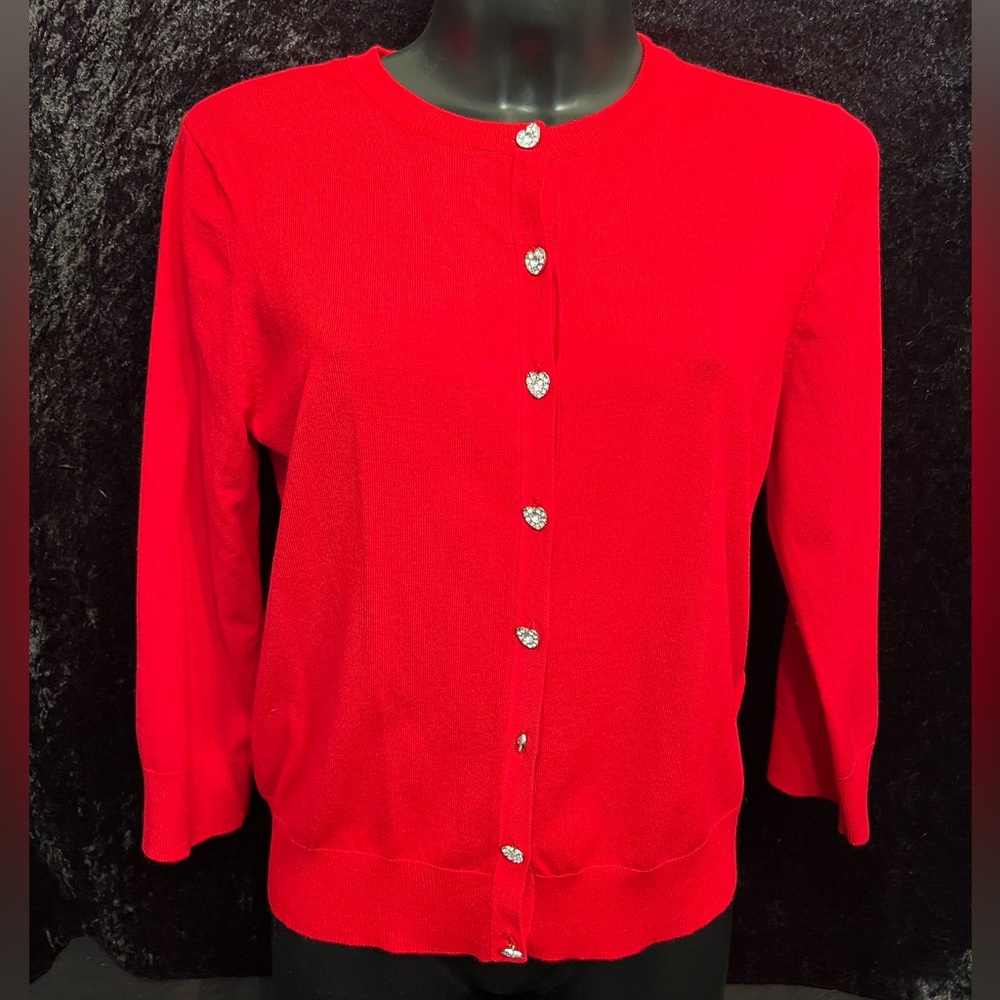 Cable & Gauge Women’s NWOT Women’s Red Cardigan W/Rhinestone Buttons.  Size L H